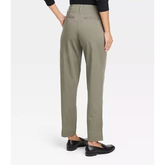 A New Day Olive Green High Rise Pleated Chino Pants Stretch Cotton Lyocell 14 - Picture 7 of 12